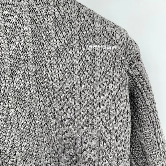 Spyder Cable Knit Sweater Jacket Women M Gray Fleece Lined Cabin Skiing Full Zip - Picture 7 of 13